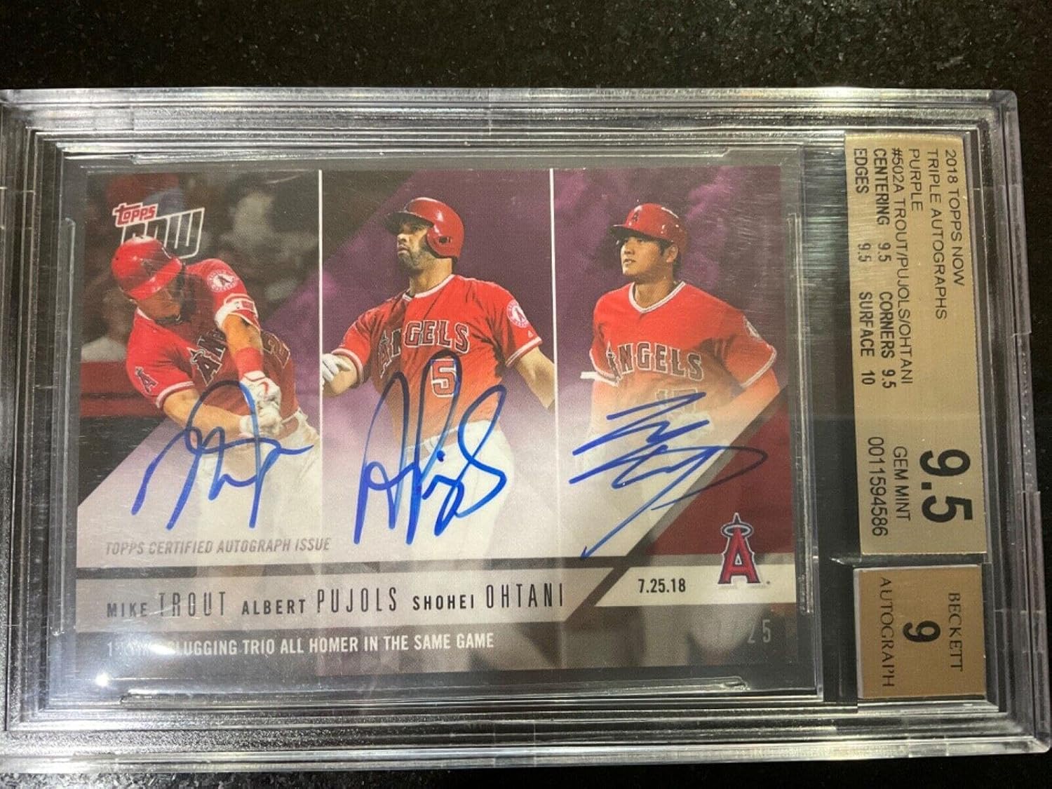 2018 TOPPS NOW TROUT/PUJOLS/OHTANI Triple Auto